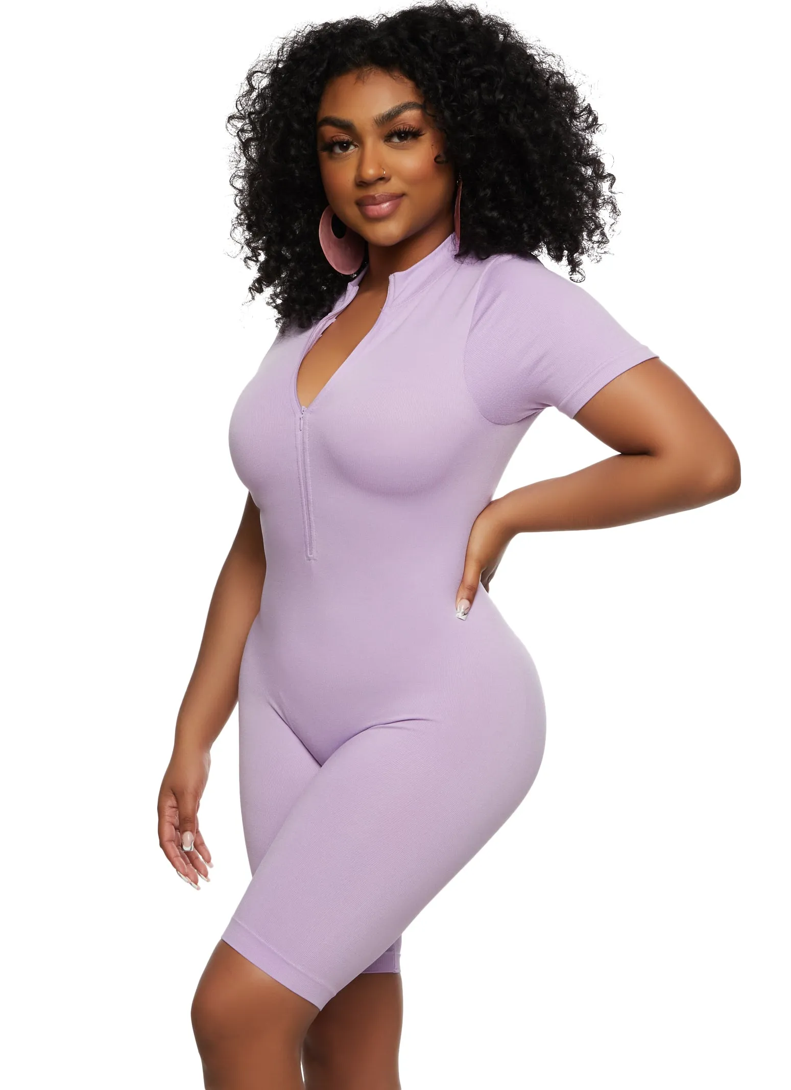 Seamless Ribbed Zip Front Romper sold by Rainbow
