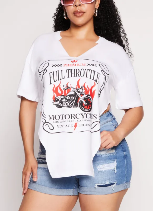 Plus Size Premium Full Throttle Motorcycles Graphic Top sold by Rainbow