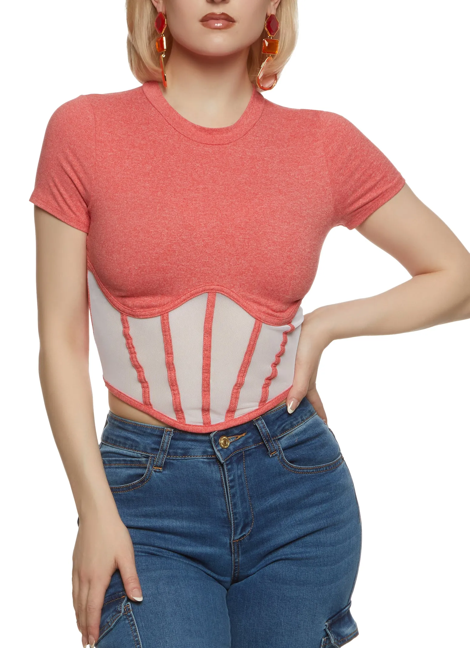 Mesh Bustier Cropped Tee sold by Rainbow