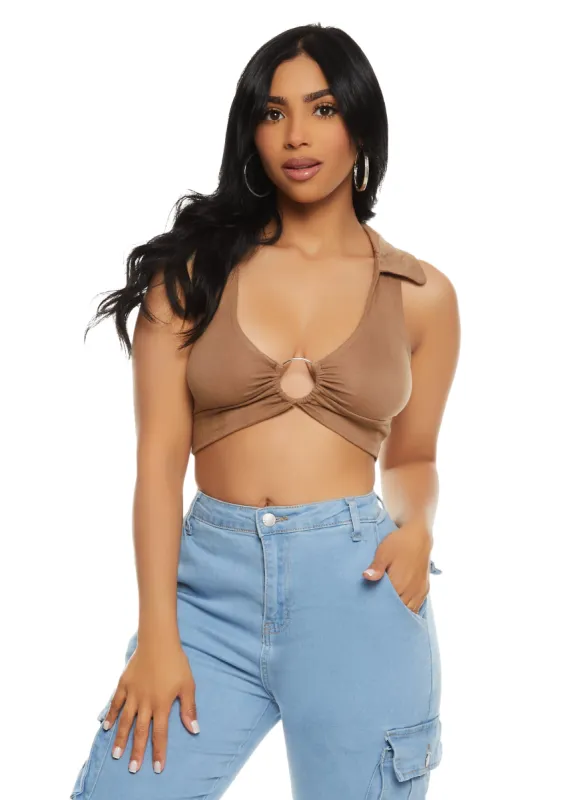 Almost Famous Collared Cropped Halter Top sold by Rainbow