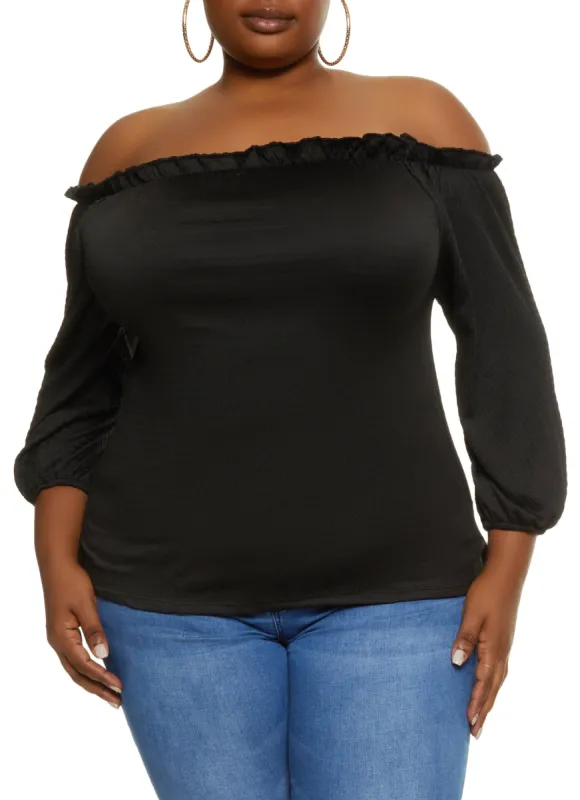 Plus Size Ruffled Trim Off the Shoulder Top sold by Rainbow