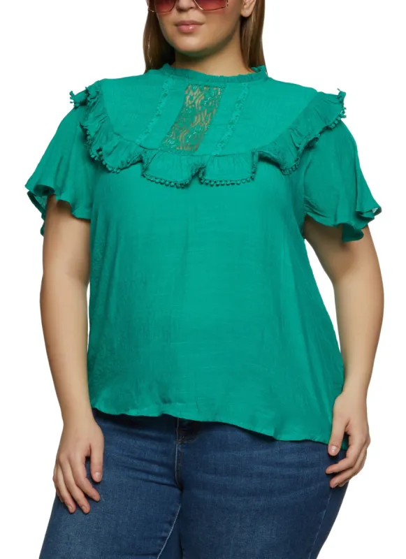Plus Size High Neck Lace Overlay Blouse sold by Rainbow