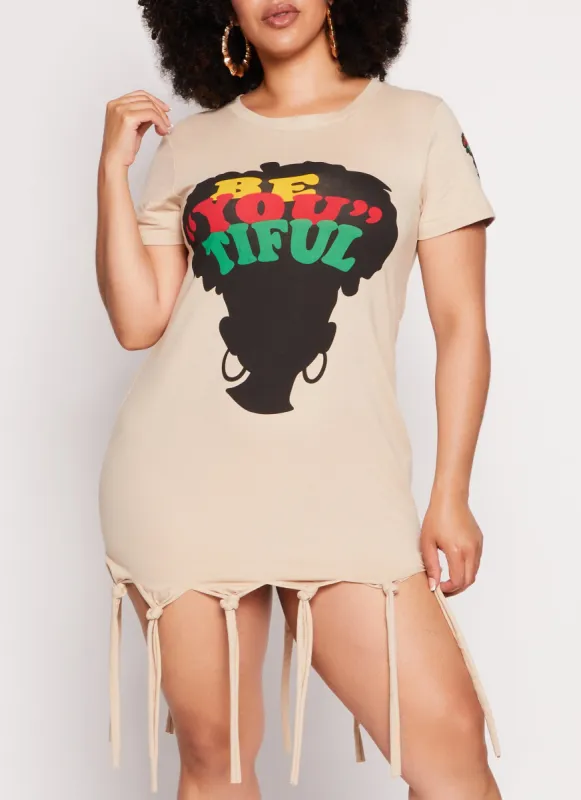 Plus Size Beyoutiful Graphic Knot Fringe Dress sold by Rainbow