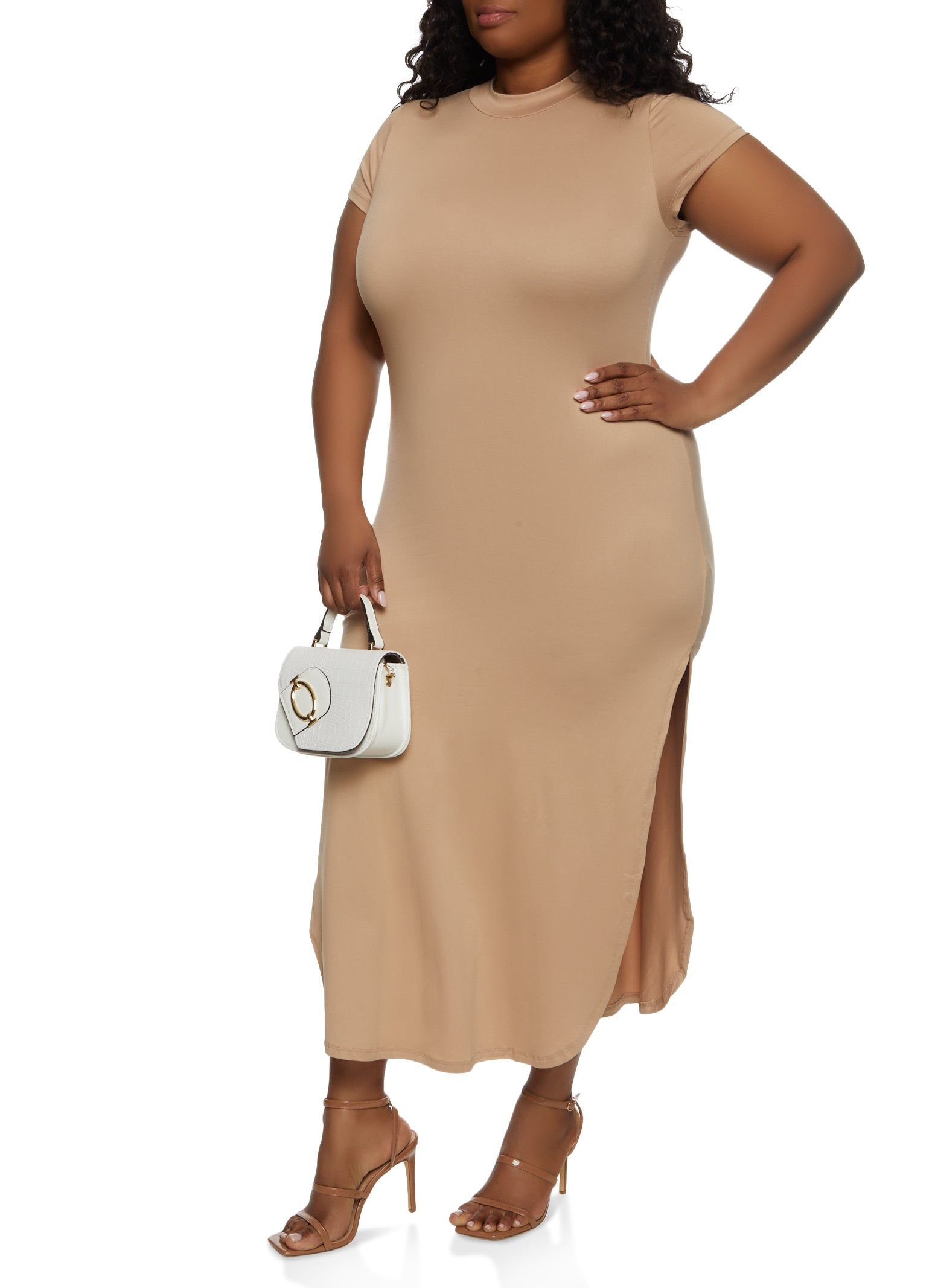 Plus Size Side Slit Mock Neck Maxi Dress sold by Rainbow
