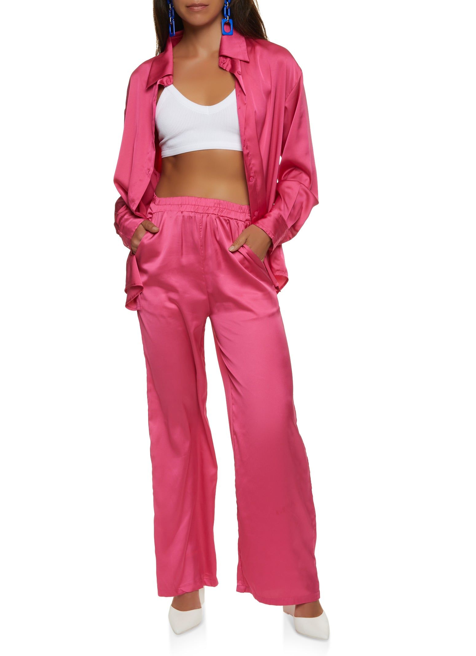 Satin Button Front Tunic Shirt sold by Rainbow product image thumbnail 2