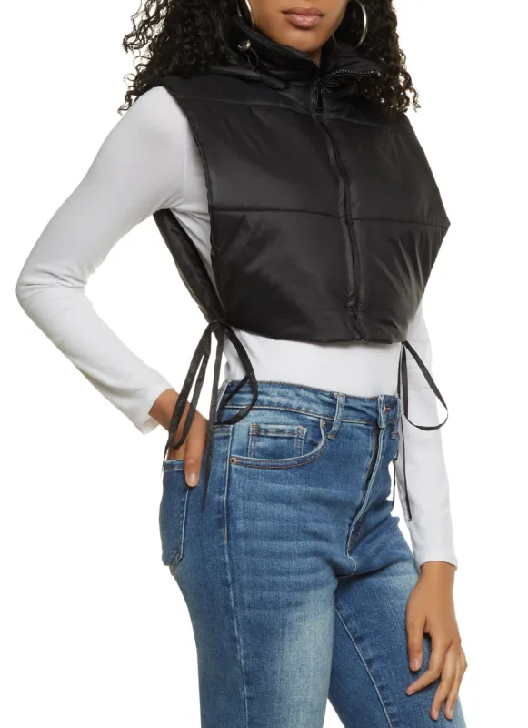 Side Tie Cropped Hooded Puffer Vest sold by Rainbow
