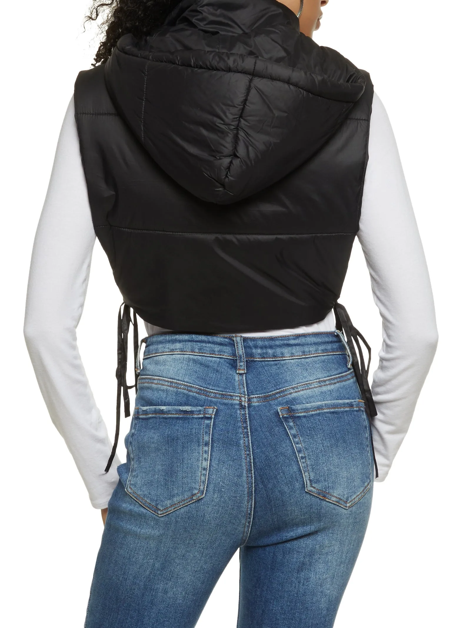 Side Tie Cropped Hooded Puffer Vest sold by Rainbow product image thumbnail 2