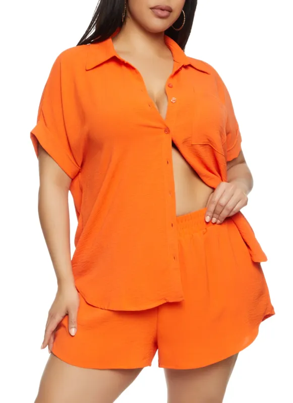 Plus Size Airy Button Front Shirt sold by Rainbow