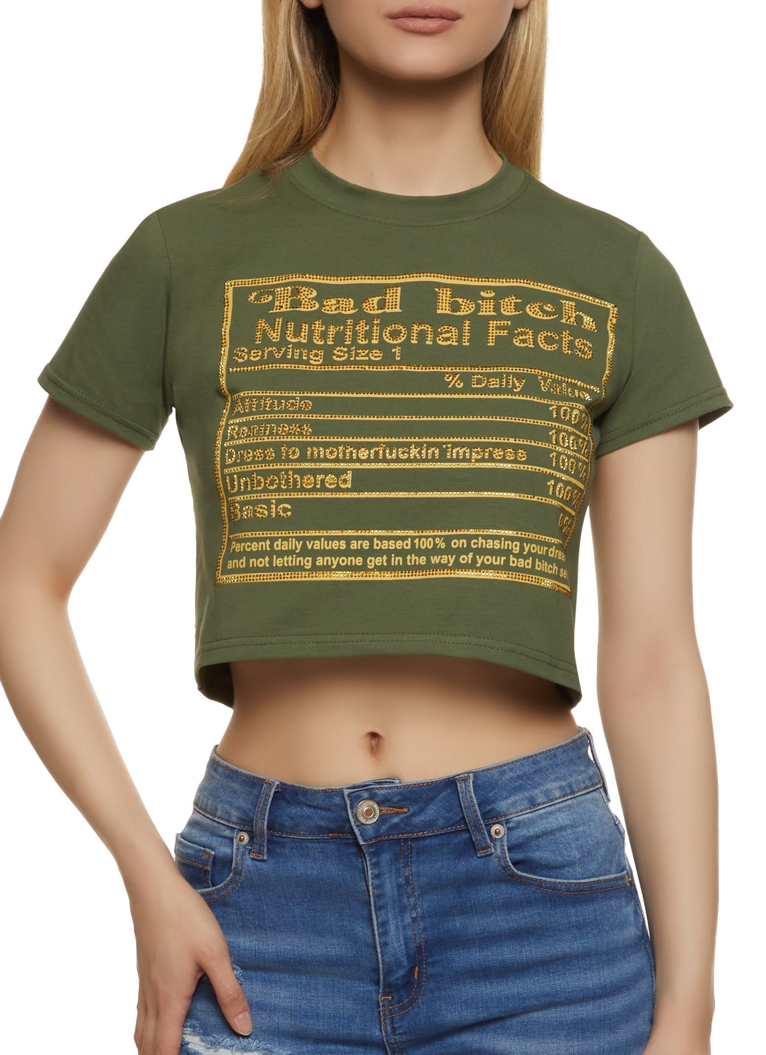 Nutritional Facts Cropped Graphic Tee sold by Rainbow