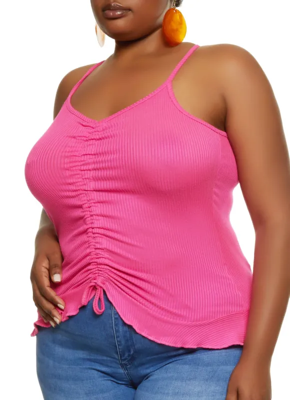 Plus Size Ruched Tie Front Cropped Cami sold by Rainbow