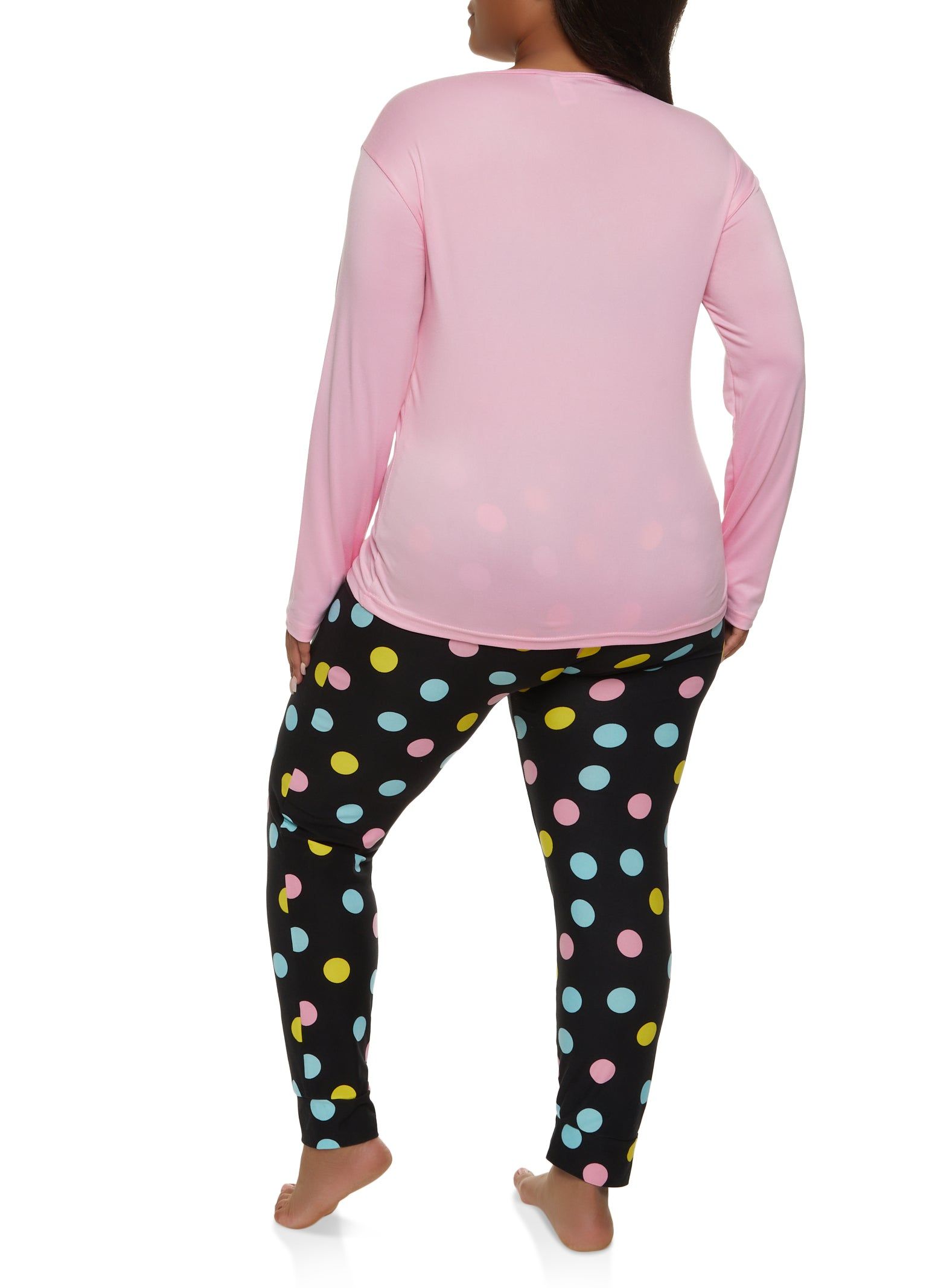 Plus Size Happy Long Sleeve Pajama Top and Polka Dot Pants sold by Rainbow product image thumbnail 3