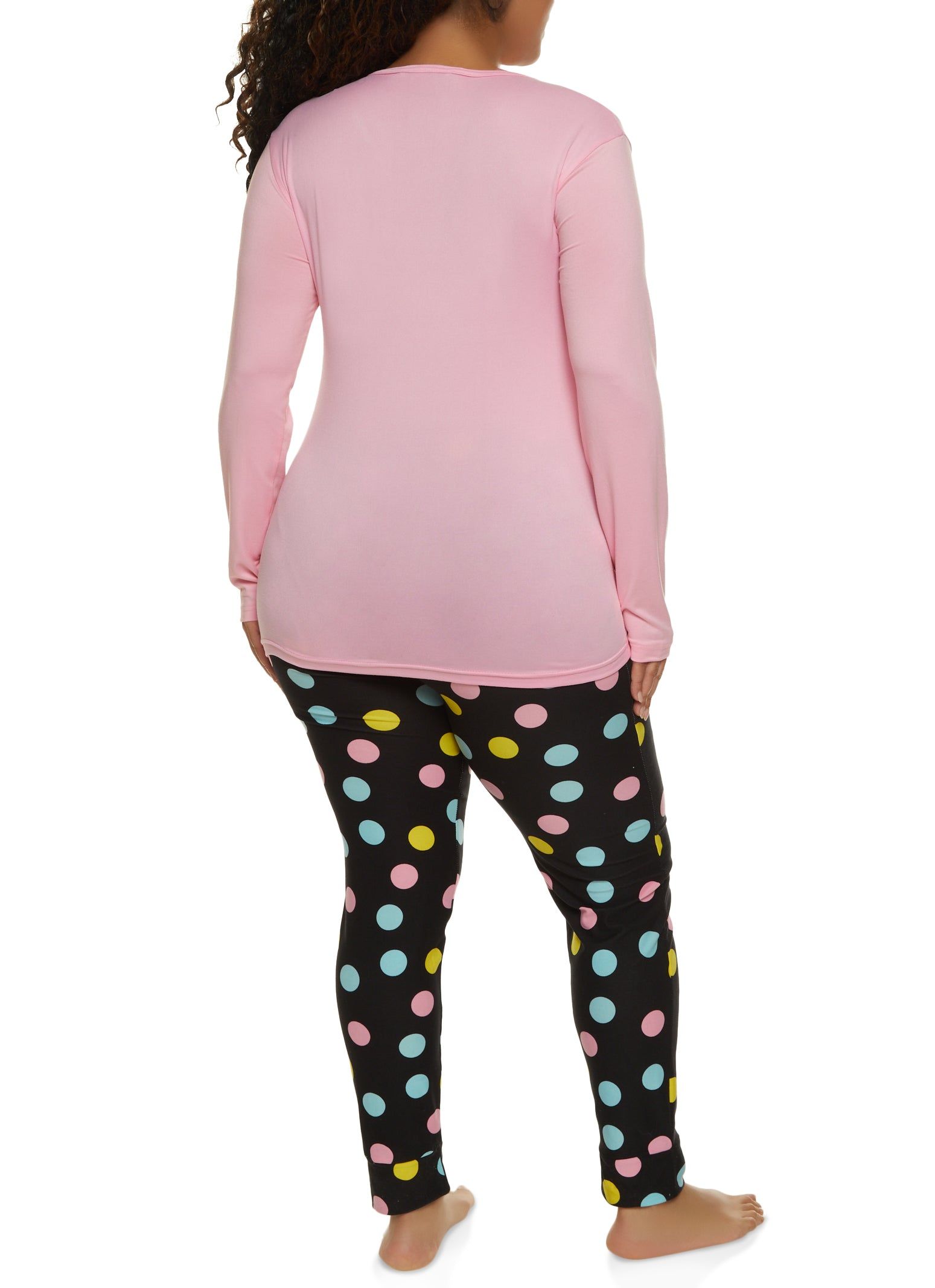 Plus Size Happy Long Sleeve Pajama Top and Polka Dot Pants sold by Rainbow product image thumbnail 2