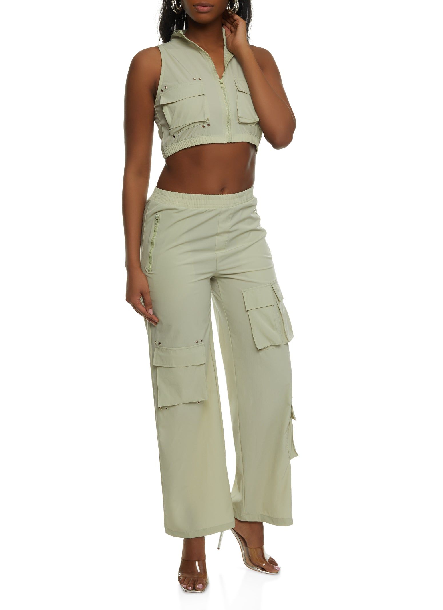 Cargo Pocket Zip Front Crop Top sold by Rainbow product image thumbnail 2