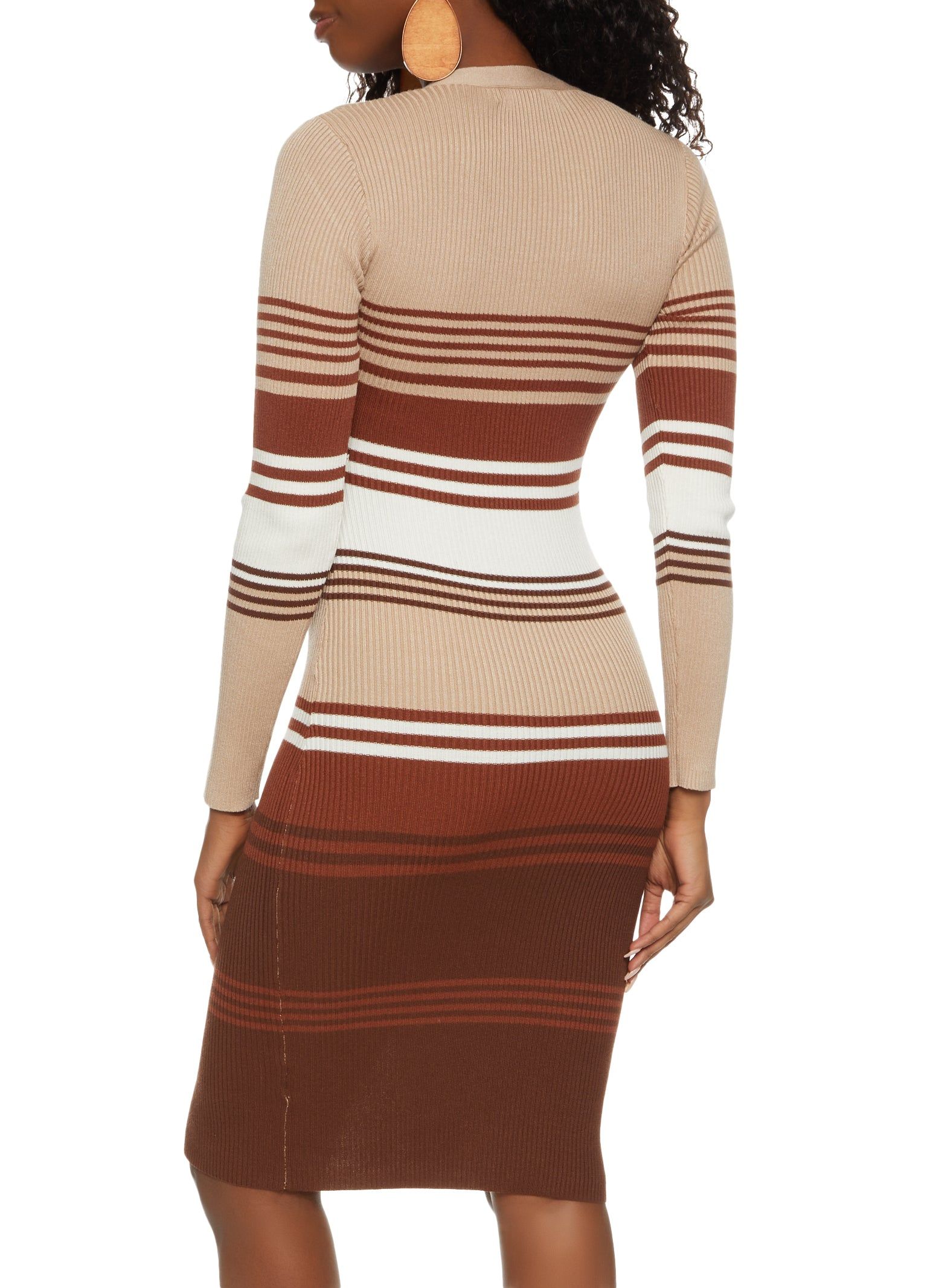 Striped Faux Button Front Midi Sweater Dress sold by Rainbow product image thumbnail 3