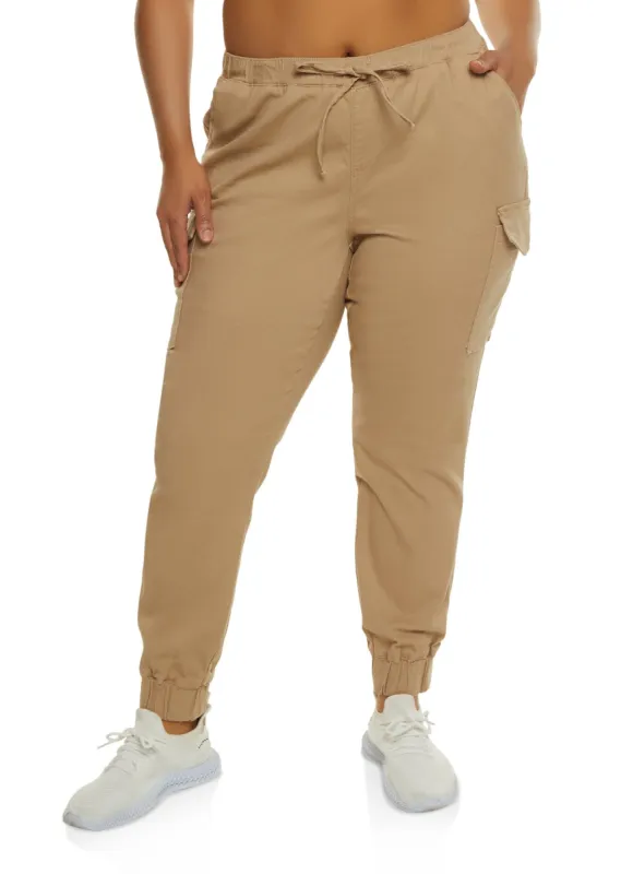 Plus Size Solid Cargo Pocket Joggers sold by Rainbow