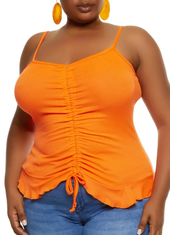 Plus Size Ruched Tie Front Cropped Cami sold by Rainbow