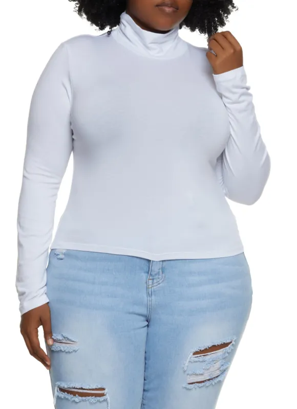Plus Size Solid Turtleneck Long Sleeve Top sold by Rainbow