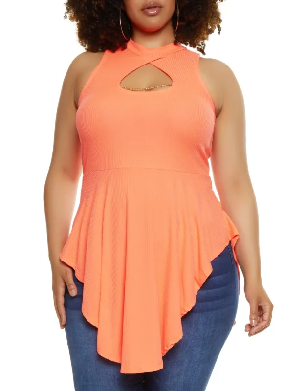Plus Size Keyhole Chain Hanky Hem Top sold by Rainbow