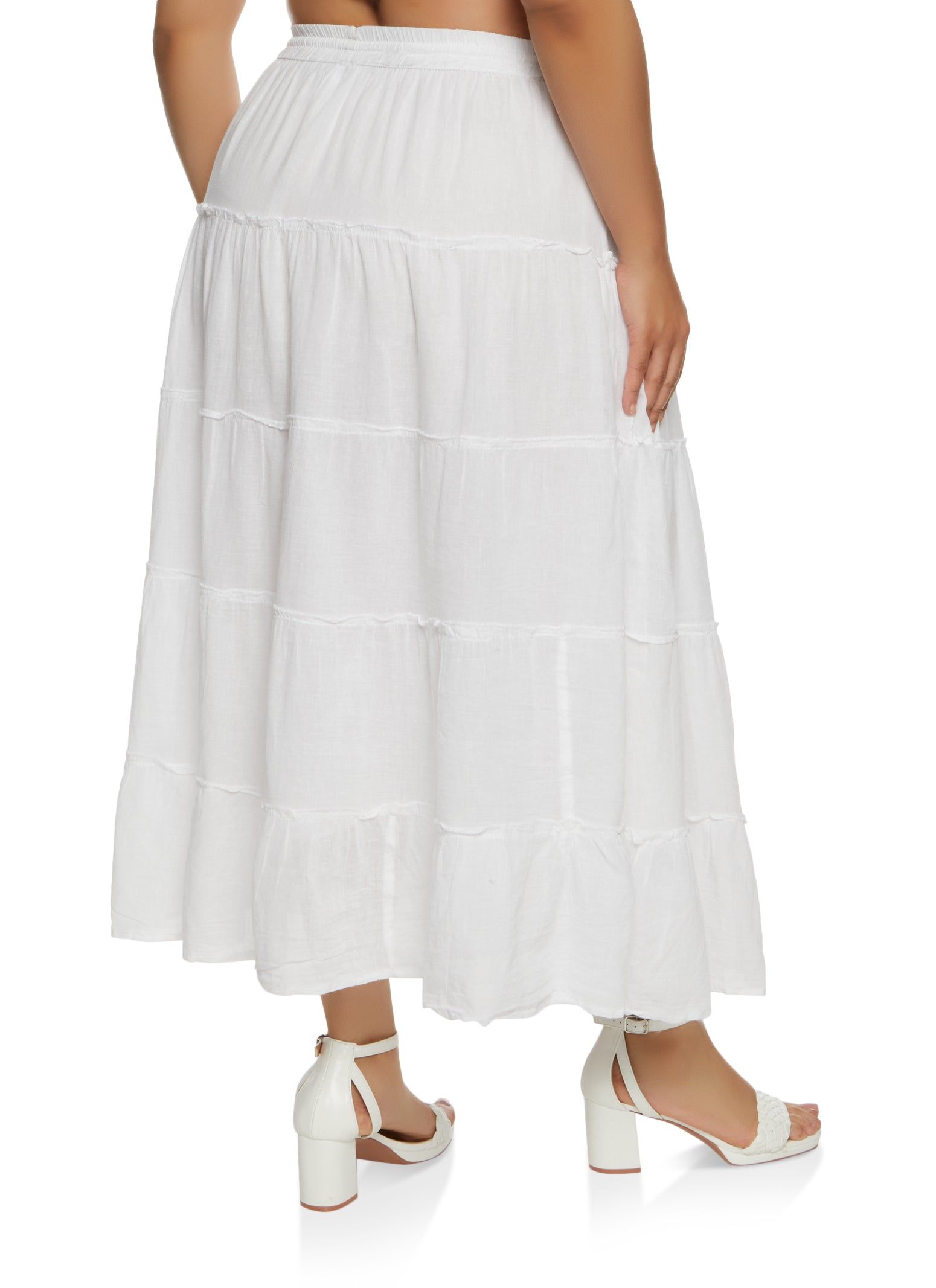 Plus Size Drawstring Button Front Tiered Maxi Skirt sold by Rainbow product image thumbnail 2