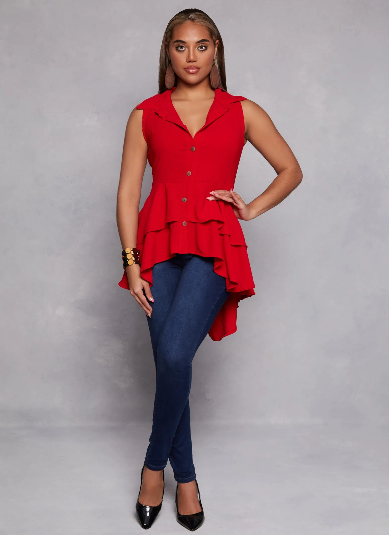 Sleeveless Button Down Tiered High Low Top sold by Rainbow product image thumbnail 2