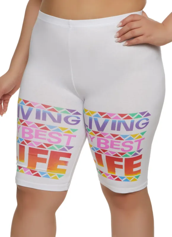 Plus Size Living My Best Life Graphic Bike Shorts sold by Rainbow