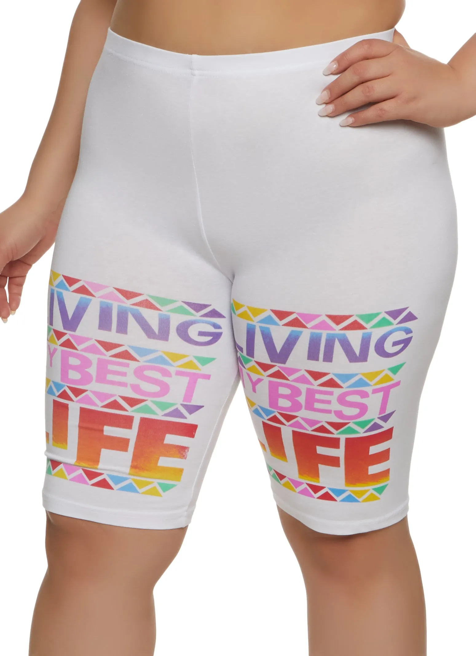 Plus Size Living My Best Life Graphic Bike Shorts sold by Rainbow