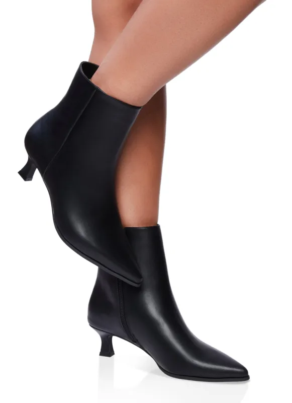 Pointed Toe Side Zip Kitten Heel Booties sold by Rainbow
