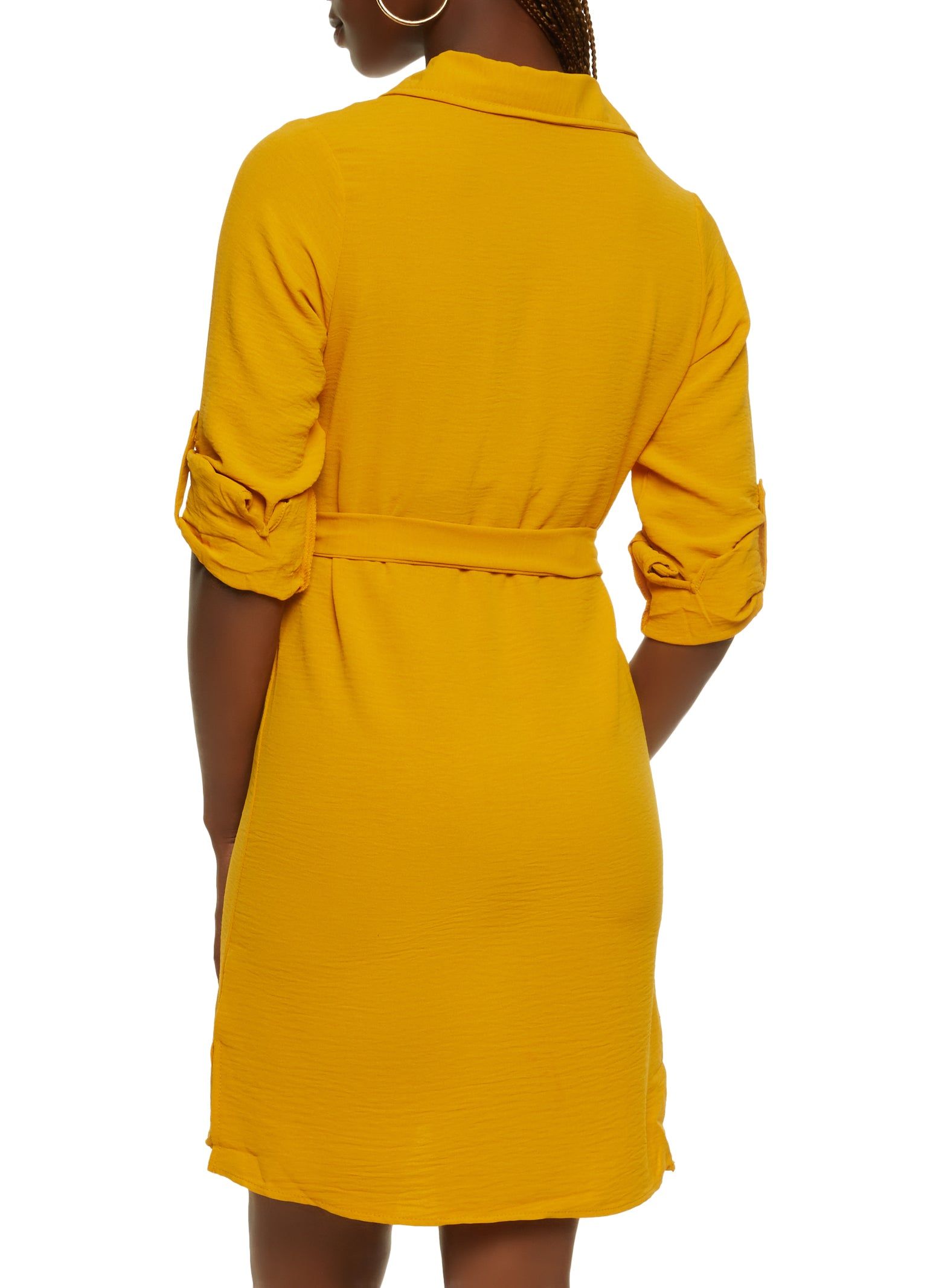 Crepe Knit Tabbed Sleeves Shirt Dress sold by Rainbow product image thumbnail 3