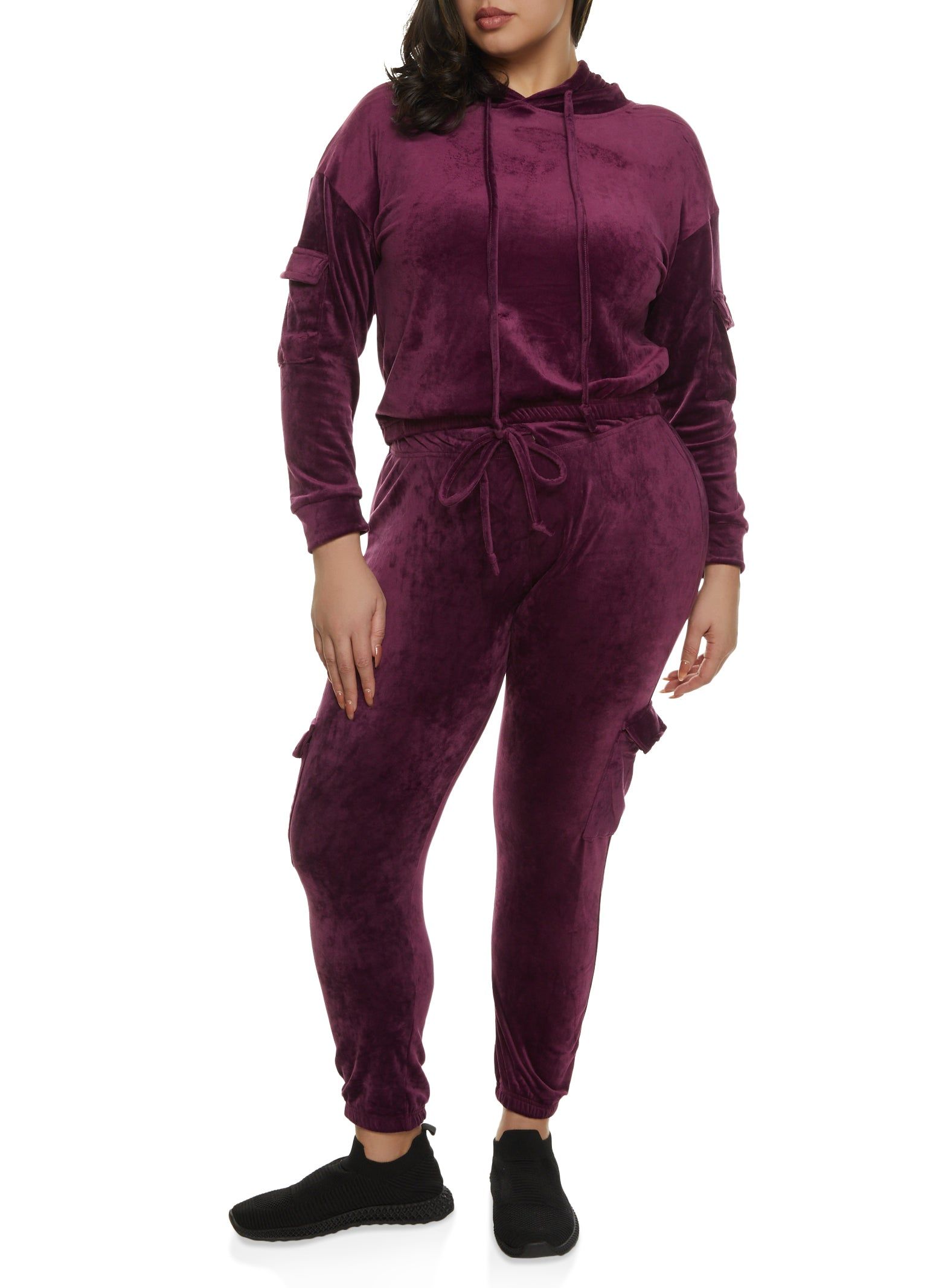 Plus Size Velour Cargo Pocket Sleeve Hoodie sold by Rainbow product image thumbnail 2