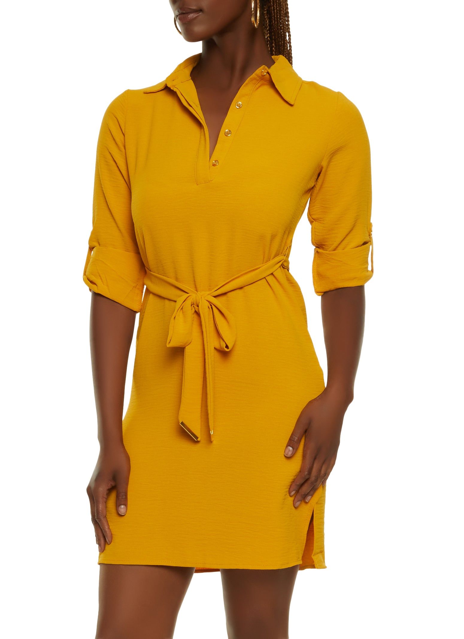 Crepe Knit Tabbed Sleeves Shirt Dress sold by Rainbow