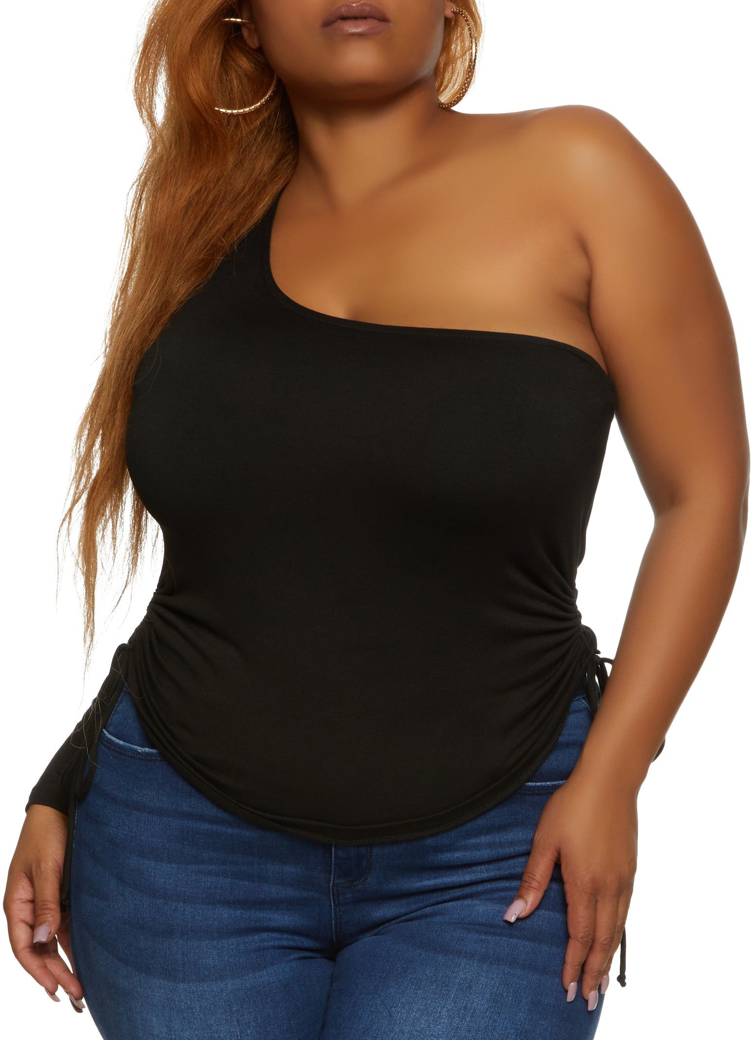 Plus Size Ruched One Shoulder Top sold by Rainbow