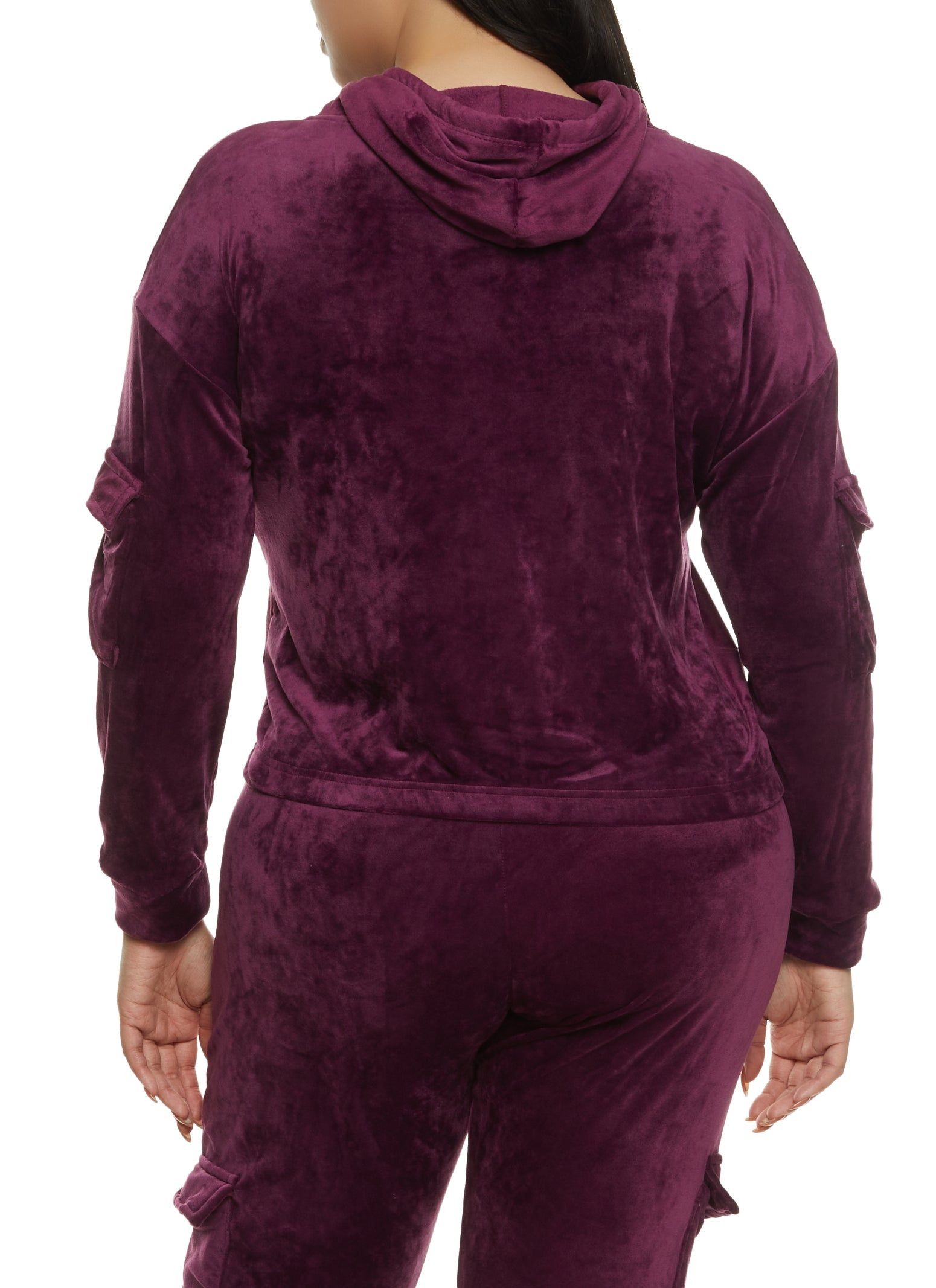Plus Size Velour Cargo Pocket Sleeve Hoodie sold by Rainbow product image thumbnail 3