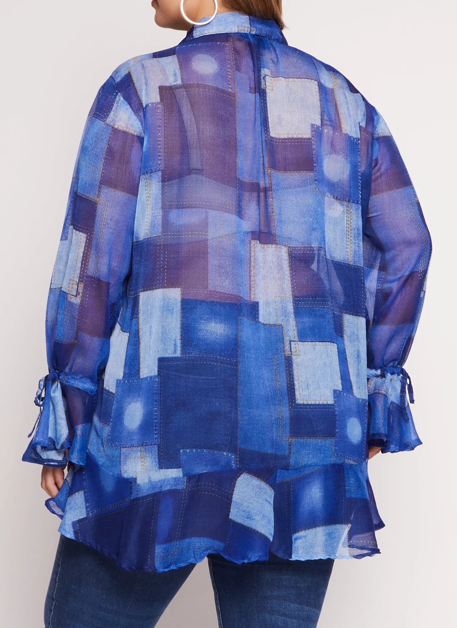 Plus Size Chiffon Patterned Tie Sleeve Tie Front Blouse sold by Rainbow product image thumbnail 3