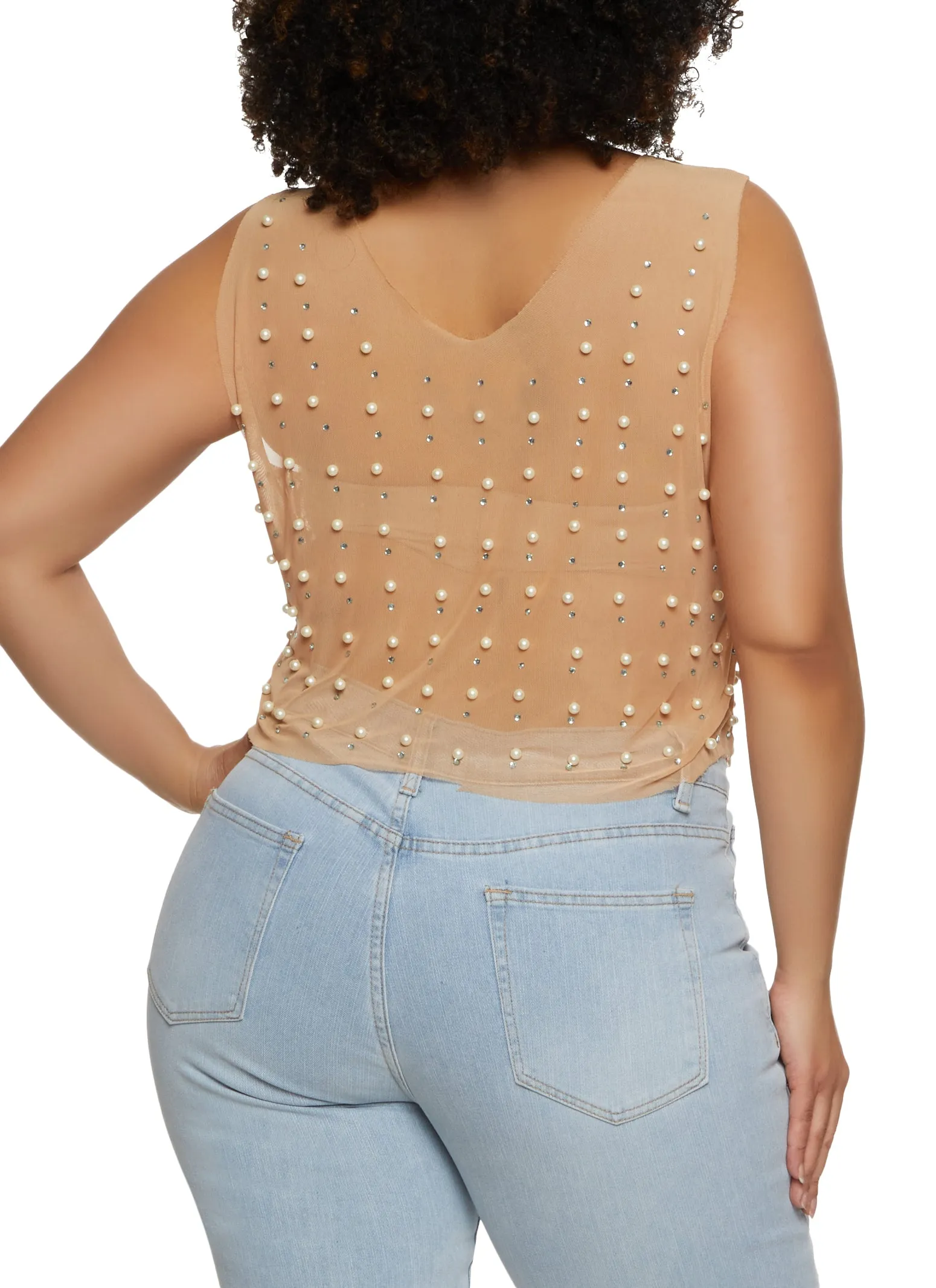 Plus Size Faux Pearl Mesh Top sold by Rainbow product image thumbnail 2