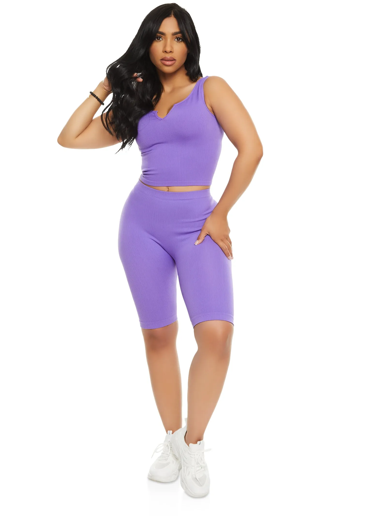 Seamless Ribbed Notch Neck Cropped Tank Top sold by Rainbow product image thumbnail 2