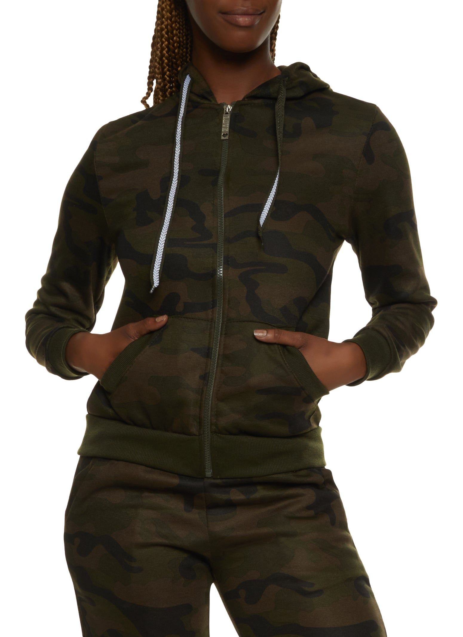 Solid Fleece Zip Front Hooded Sweatshirt sold by Rainbow