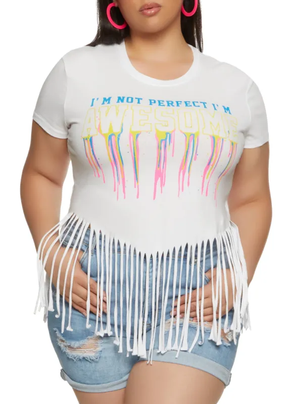Plus Size Im Not Perfect Im Awesome Fringe Hem Graphic Tee sold by Rainbow