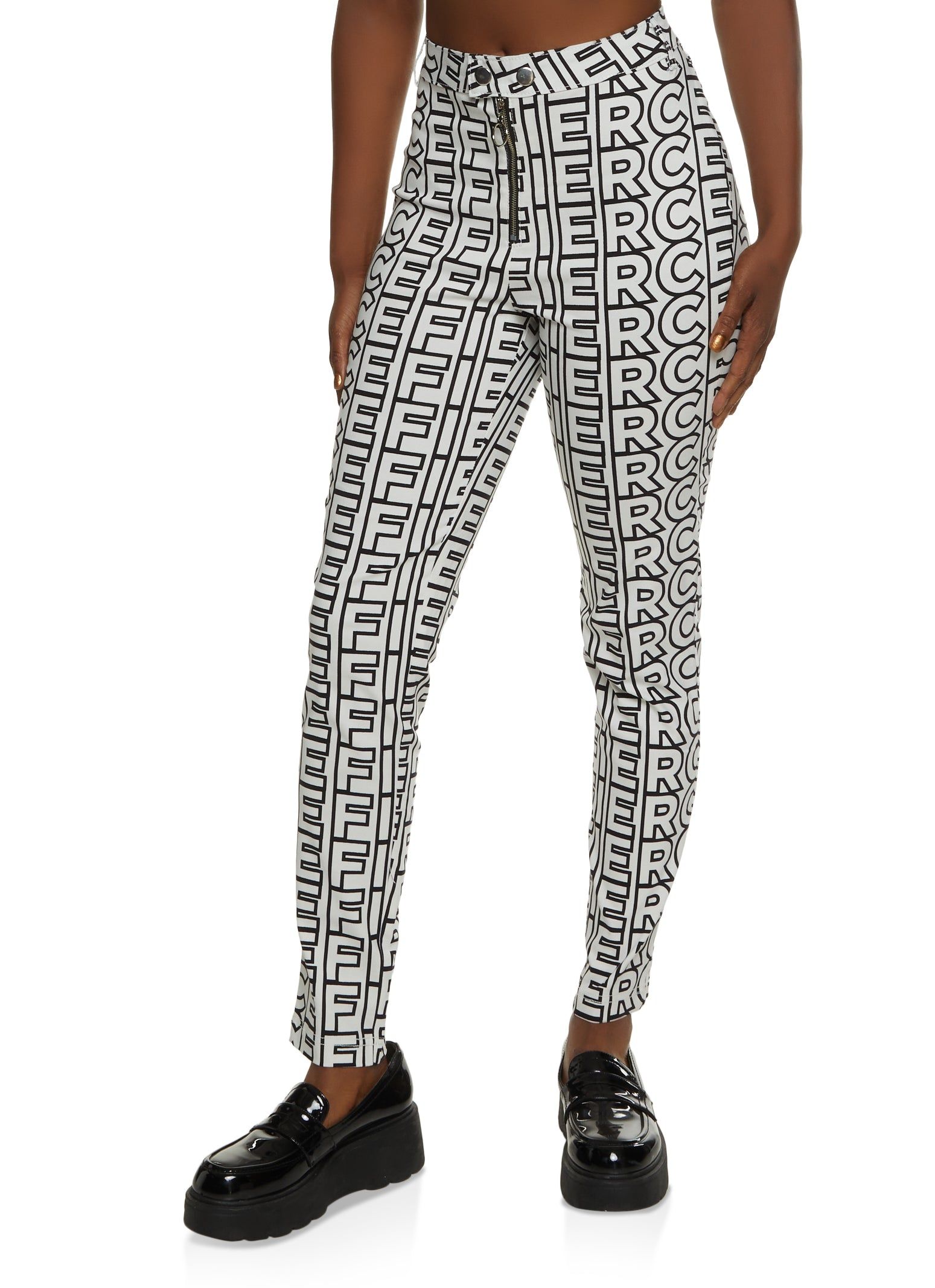Printed Zip Front High Waist Pants sold by Rainbow