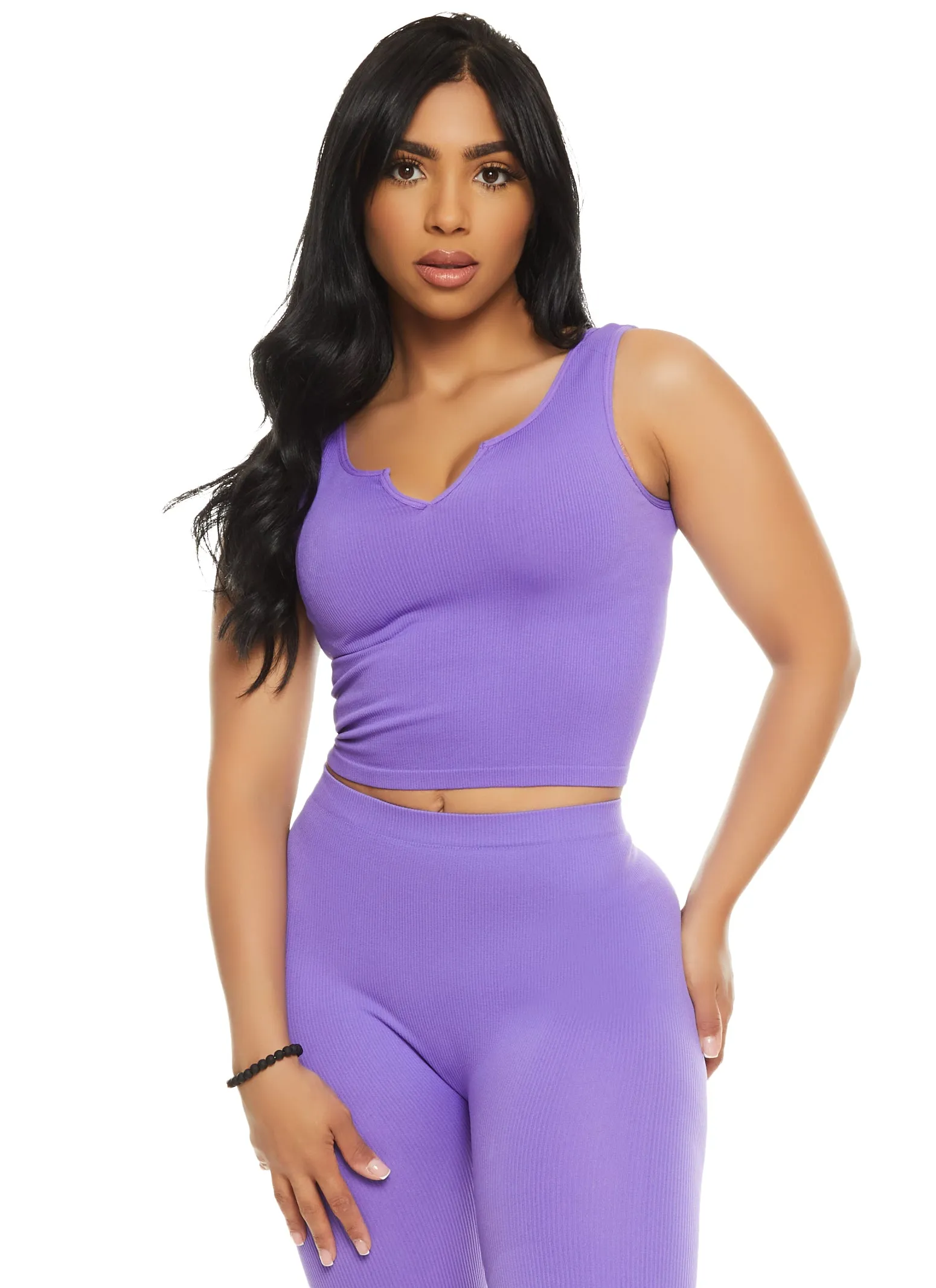 Seamless Ribbed Notch Neck Cropped Tank Top sold by Rainbow