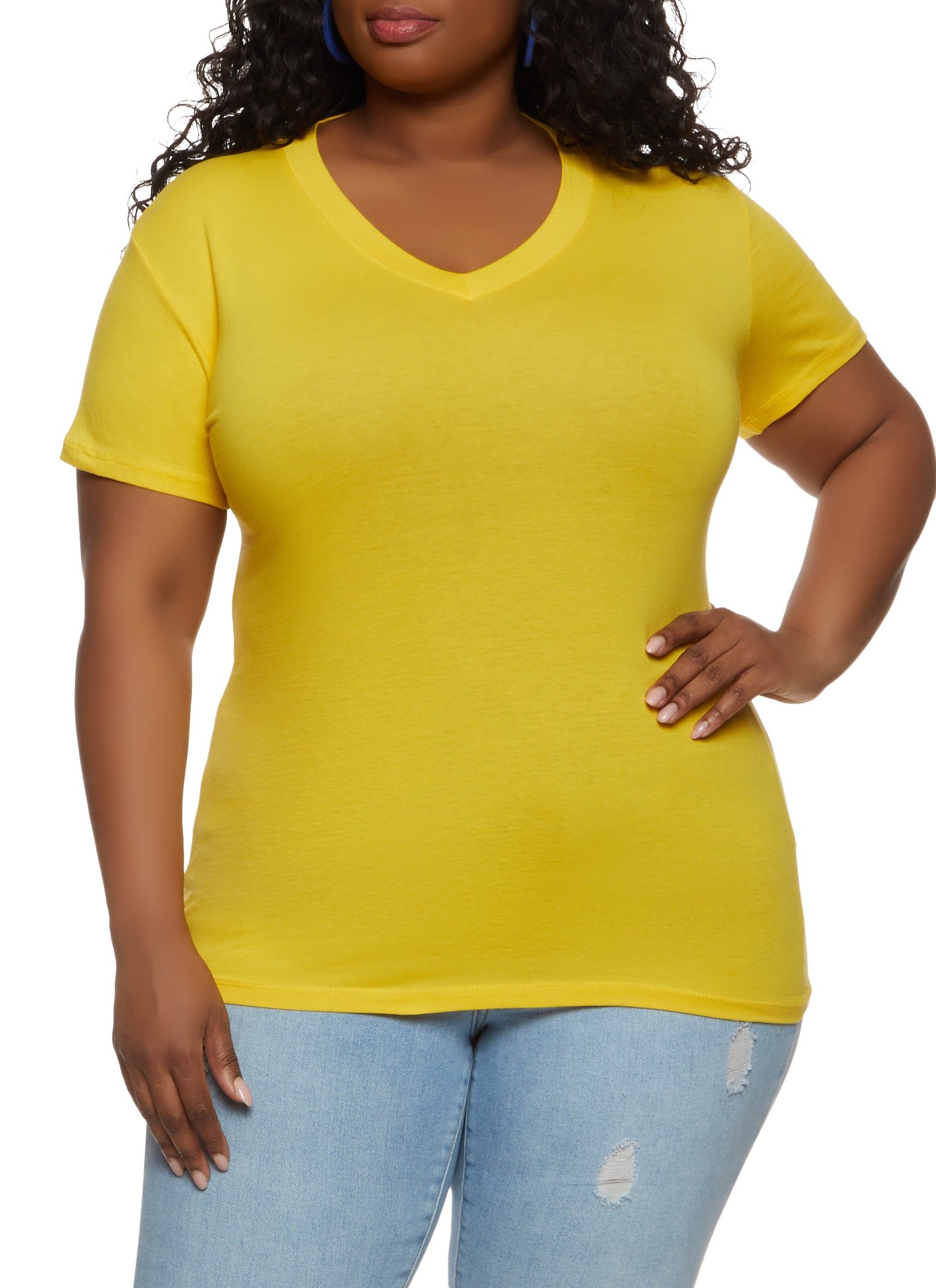 Plus Size Basic V Neck Short Sleeve T Shirt sold by Rainbow