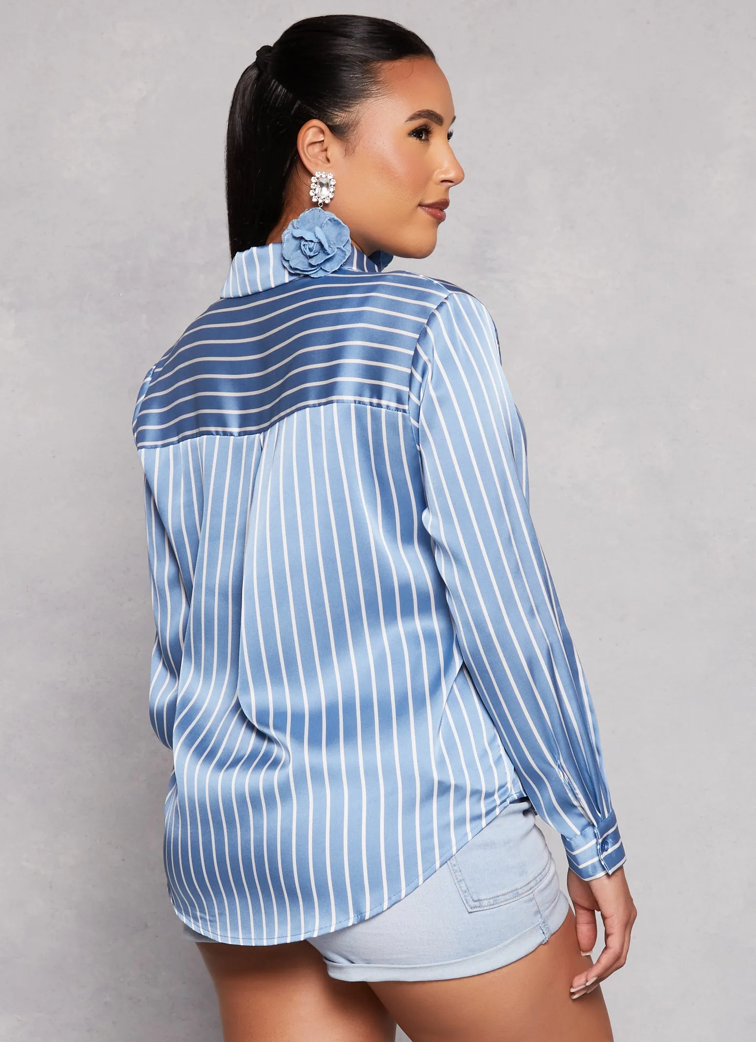 Satin Striped Button Front Shirt sold by Rainbow product image thumbnail 3