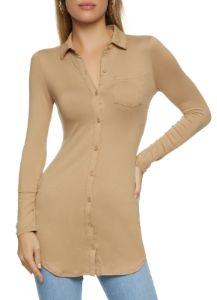 Button Front Long Sleeve Tunic Shirt sold by Rainbow