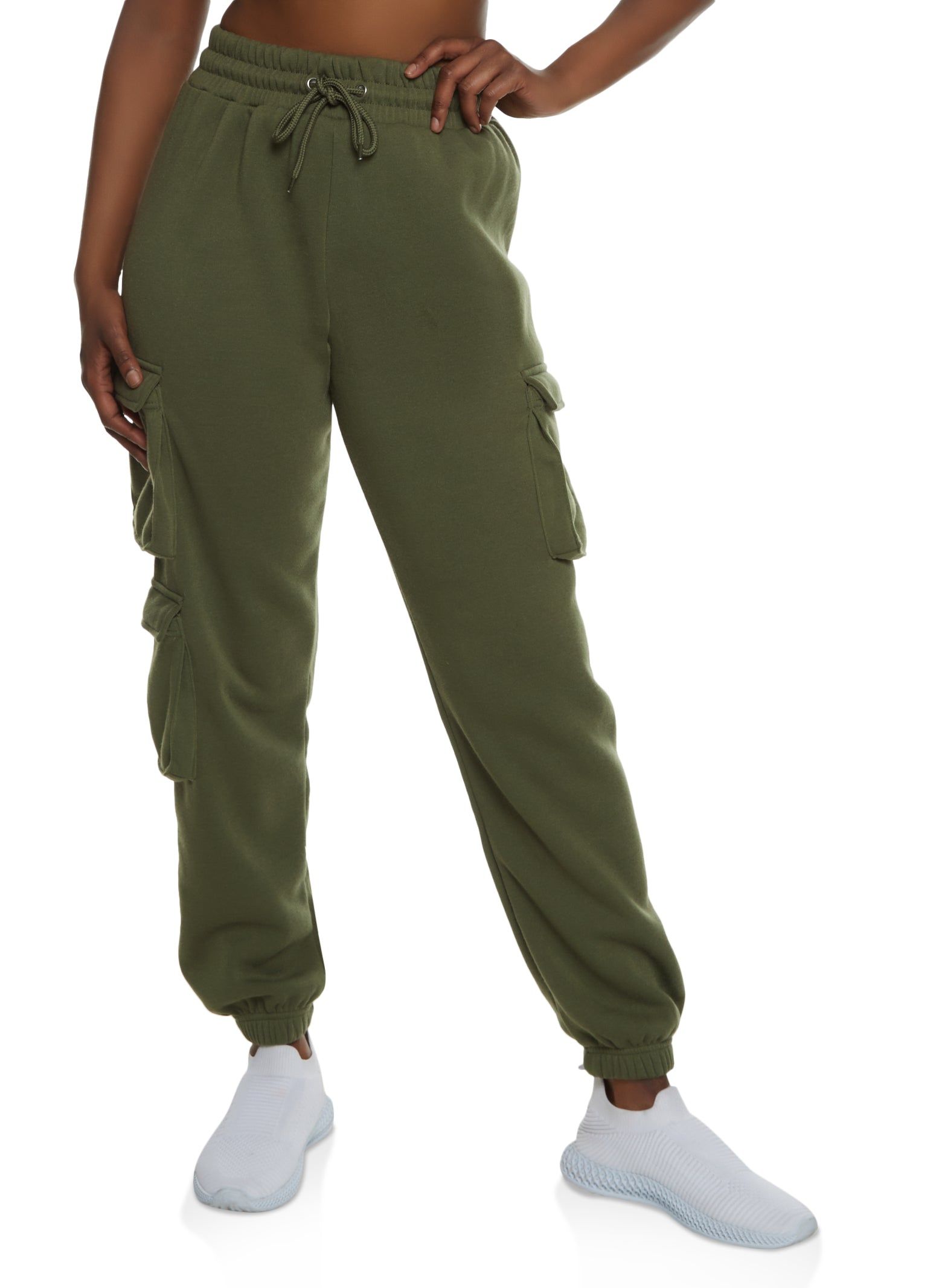 Fleece Drawstring Waist Cargo Pocket Joggers sold by Rainbow