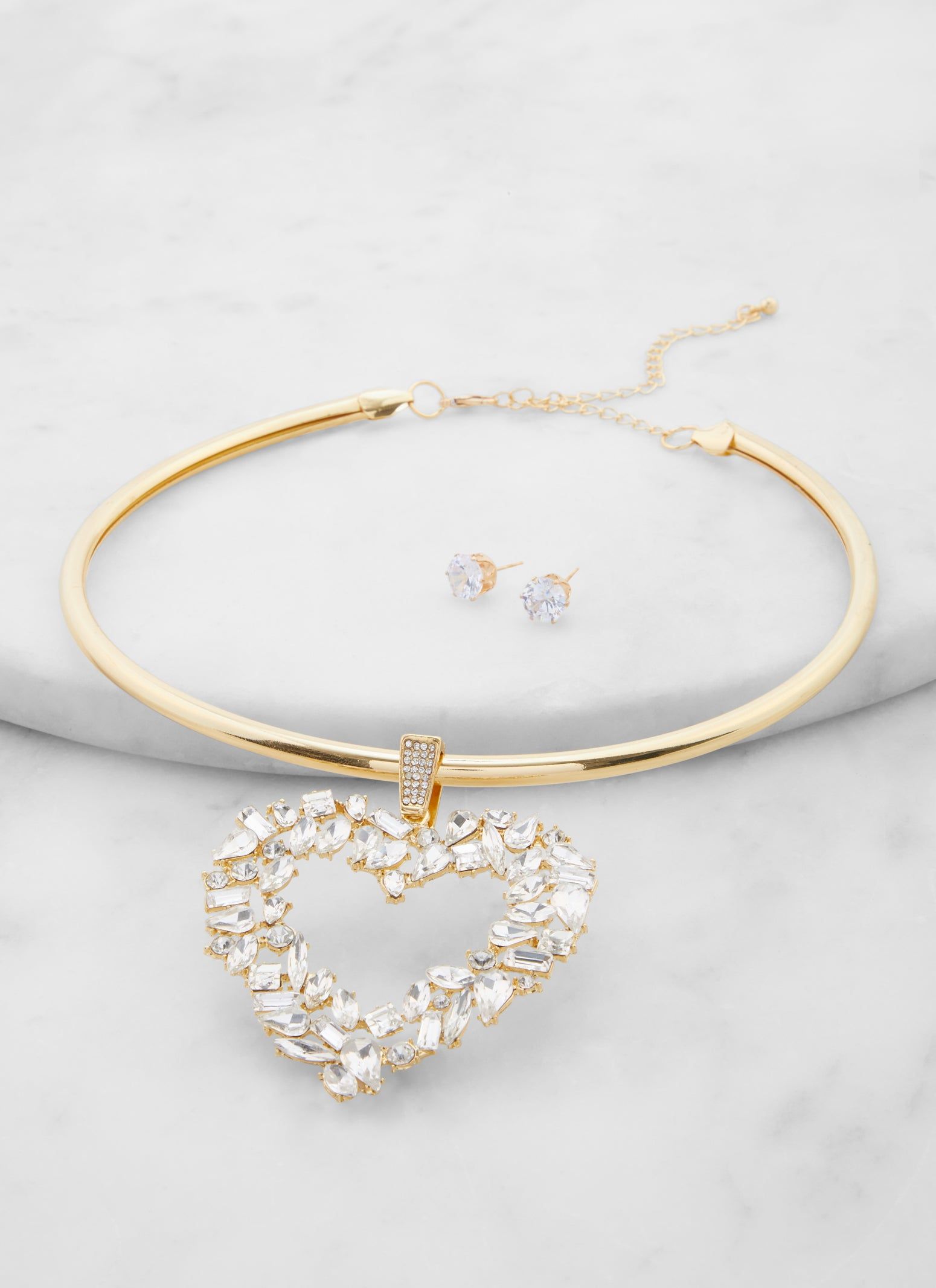 Cubic Zirconia Heart Collar Necklace with Stud Earrings sold by Rainbow product image thumbnail 2