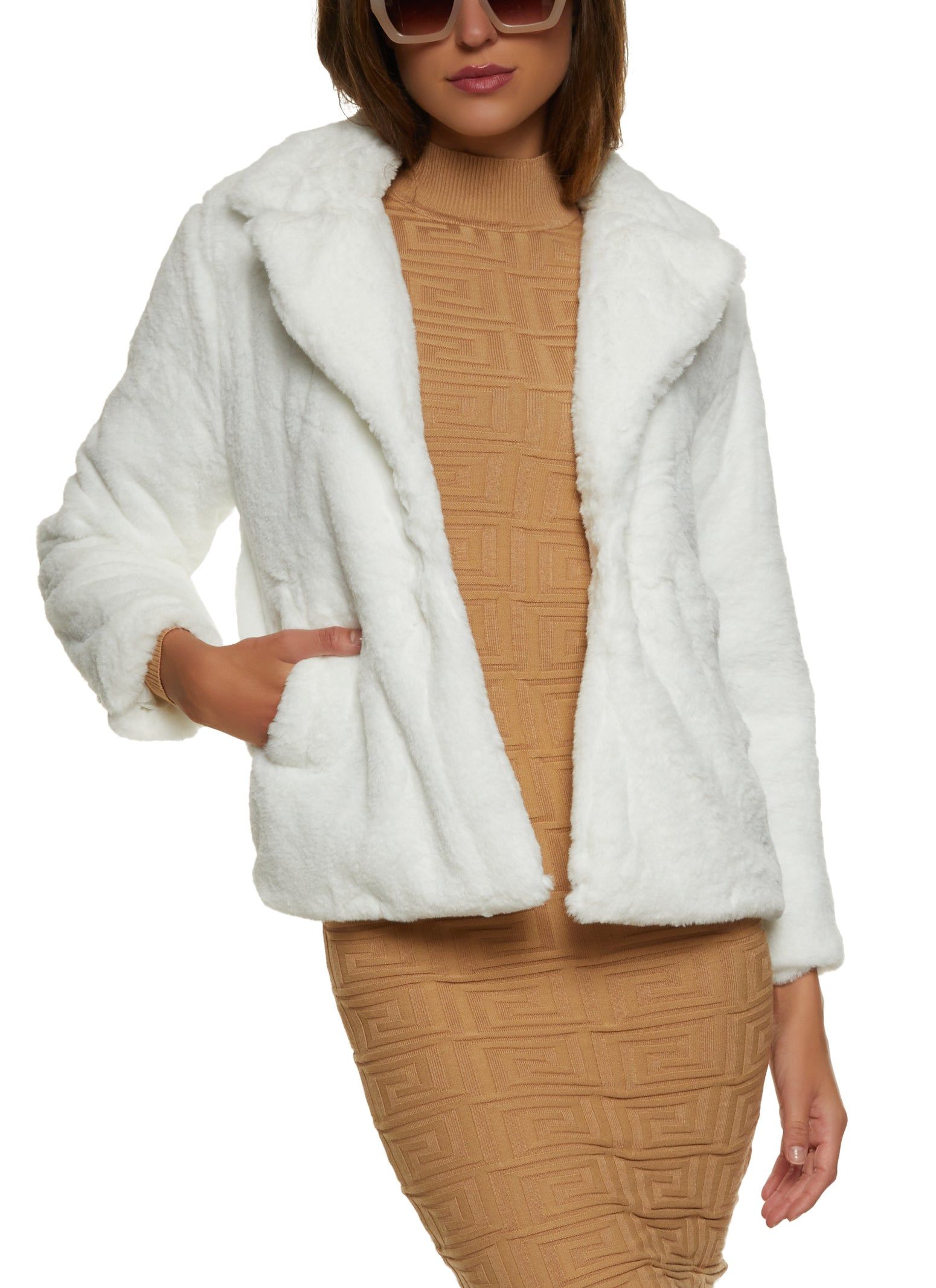 Snap Button Front Faux Fur Jacket sold by Rainbow