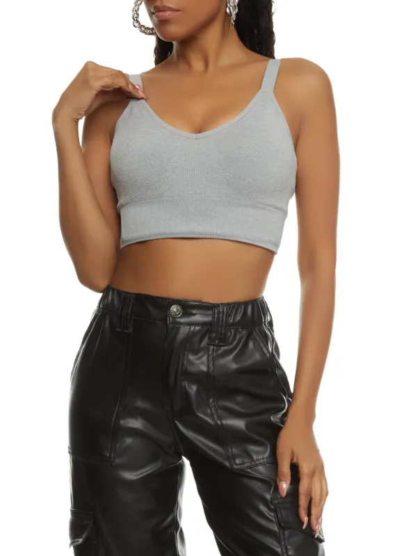 Seamless Solid Ribbed Knit Cropped Cami sold by Rainbow