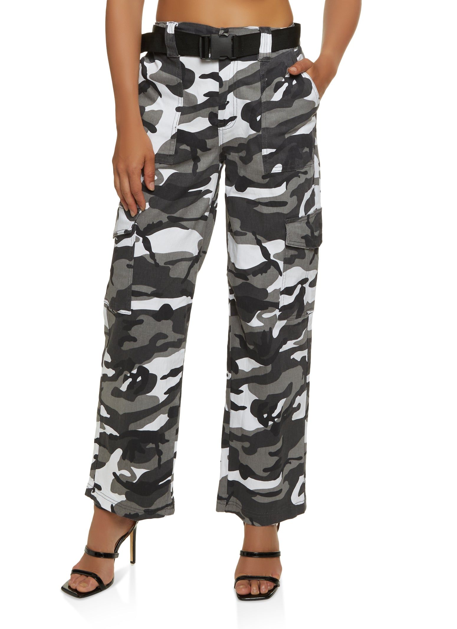 Belted Camo Cargo Pants sold by Rainbow