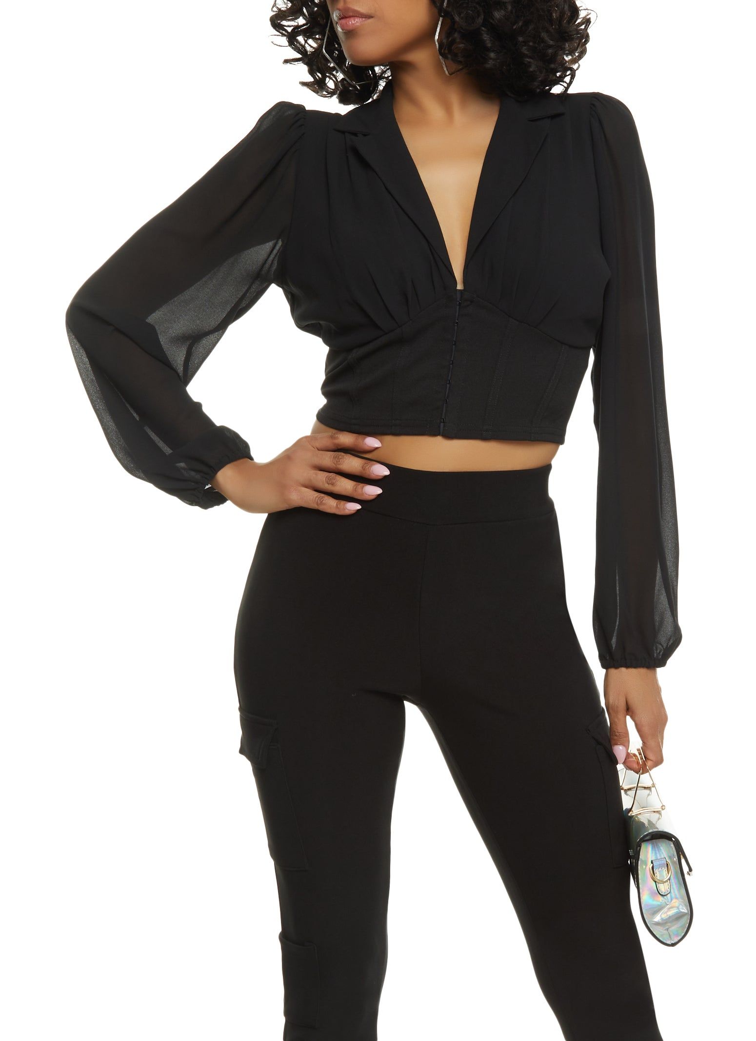 Pleated Button Front Crop Blouse sold by Rainbow product image thumbnail 2