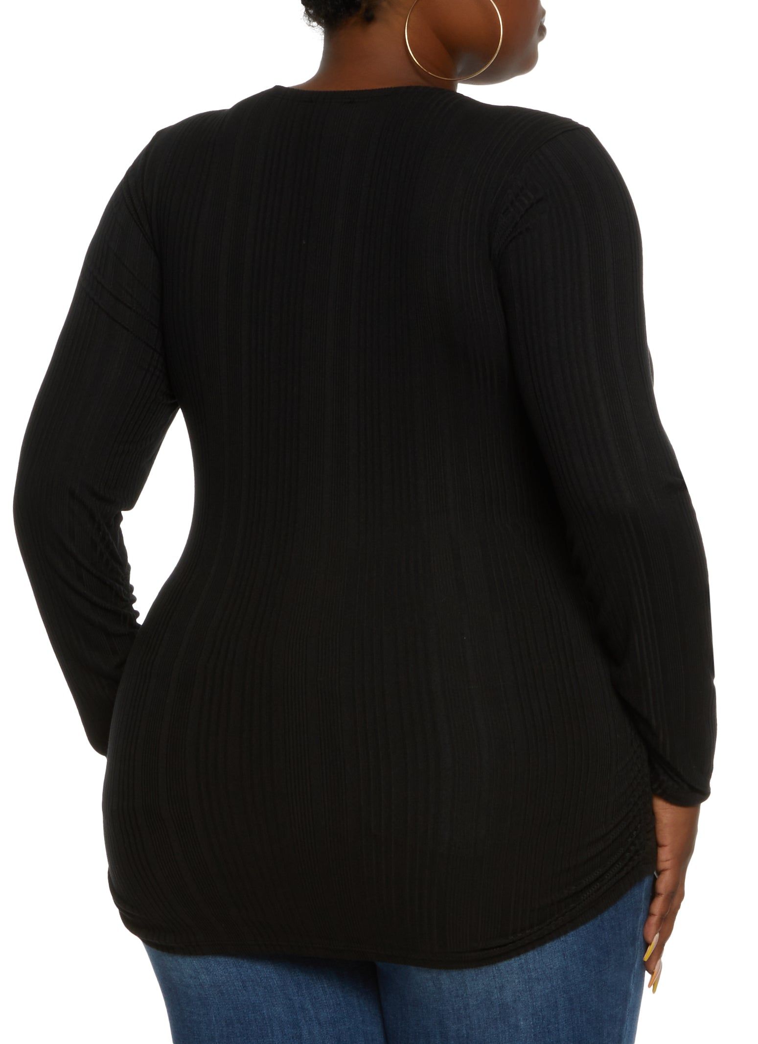Plus Size Ribbed Snap Button Front Crew Neck Top sold by Rainbow product image thumbnail 2