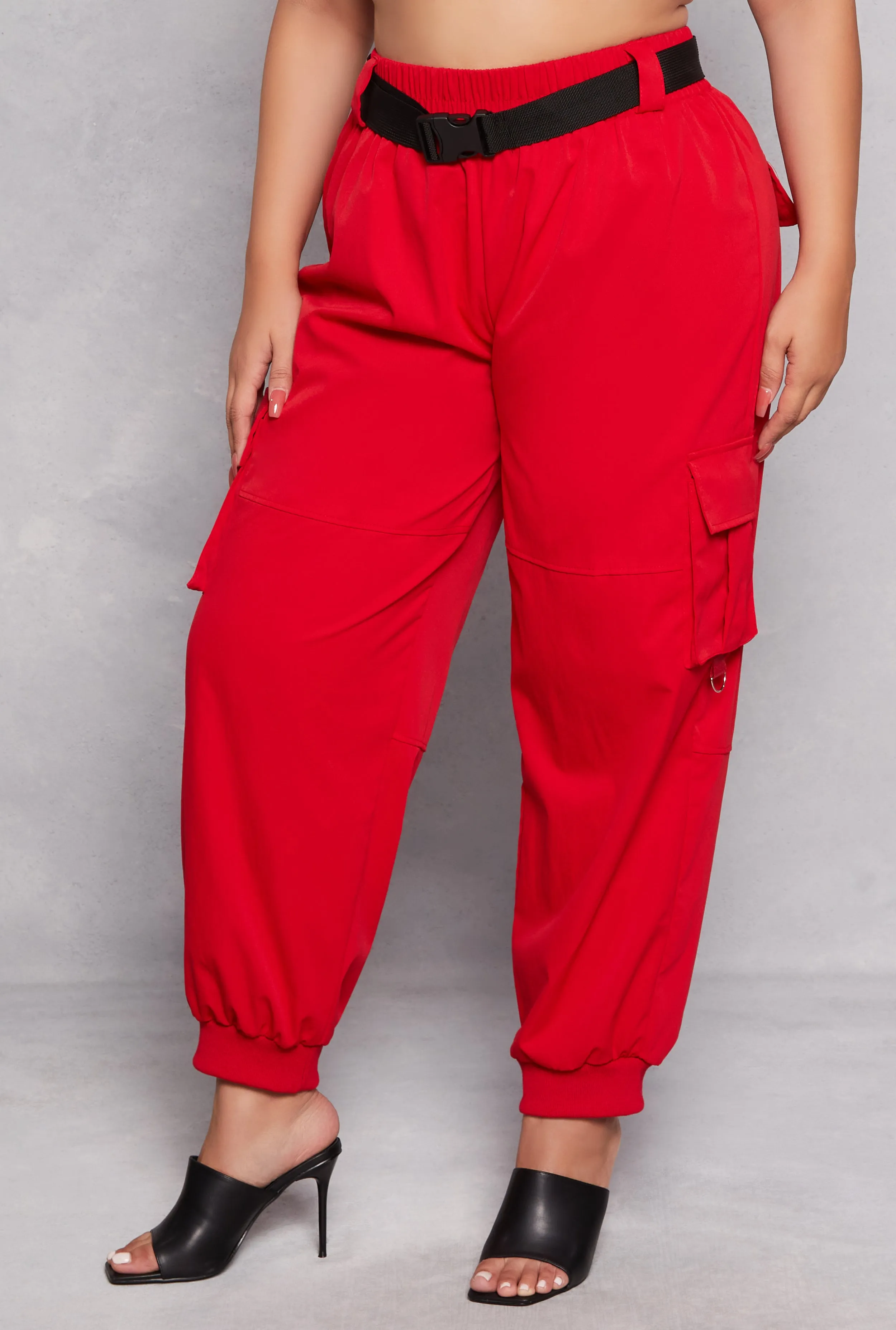 Plus Size Poplin Buckle Belted Cargo Joggers sold by Rainbow product image thumbnail 2